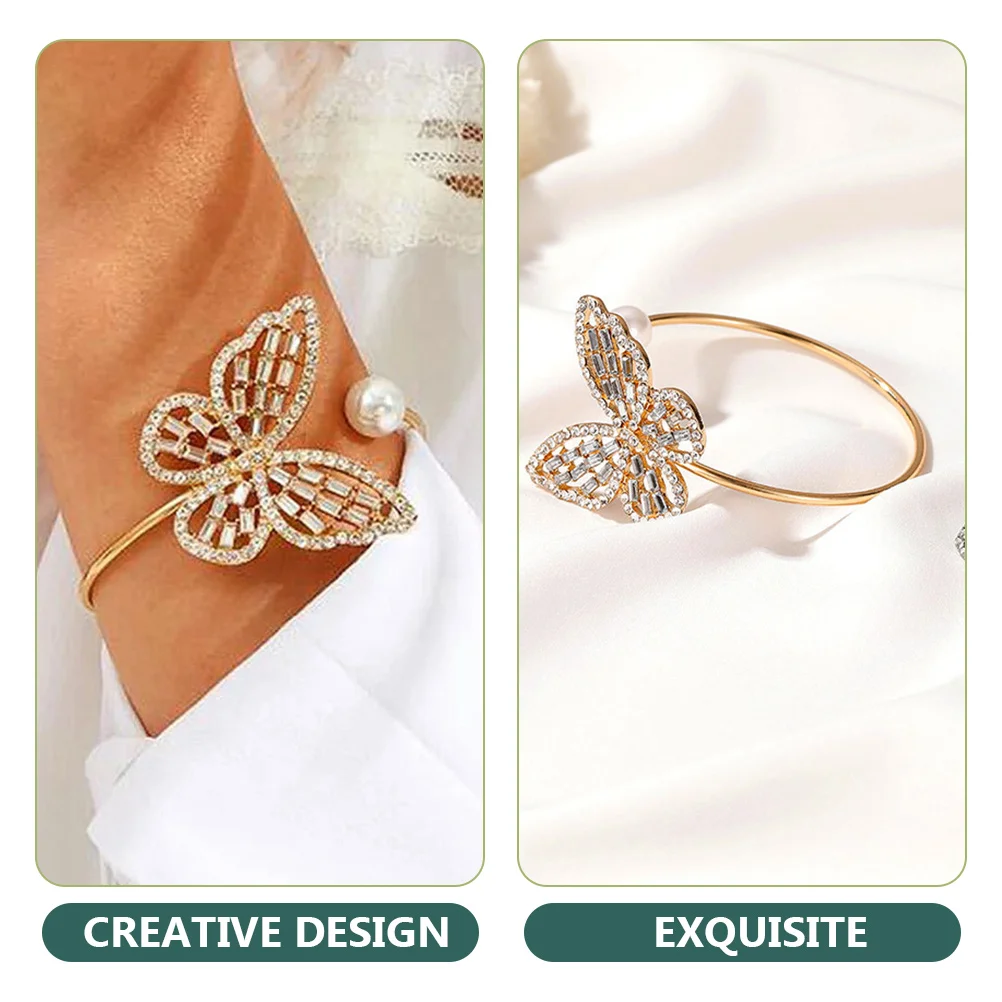 

2pcs Pearl Butterflies Open Adjustable Bracelet For Women Lightweight Bangle Jewelry Gift Butterfly Hollow Cuff Bracelets