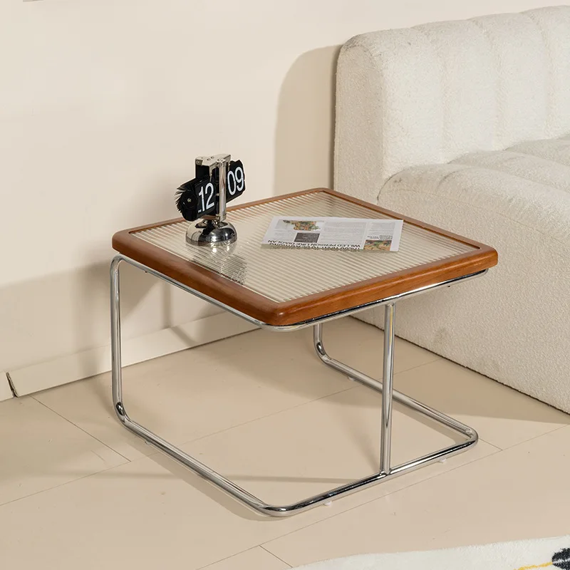 AOLIVIYA Tea Coffee Table Nightstand Storage Rack Sofa Corner Side End Stand Rattan French Retro Square Glass Black Home