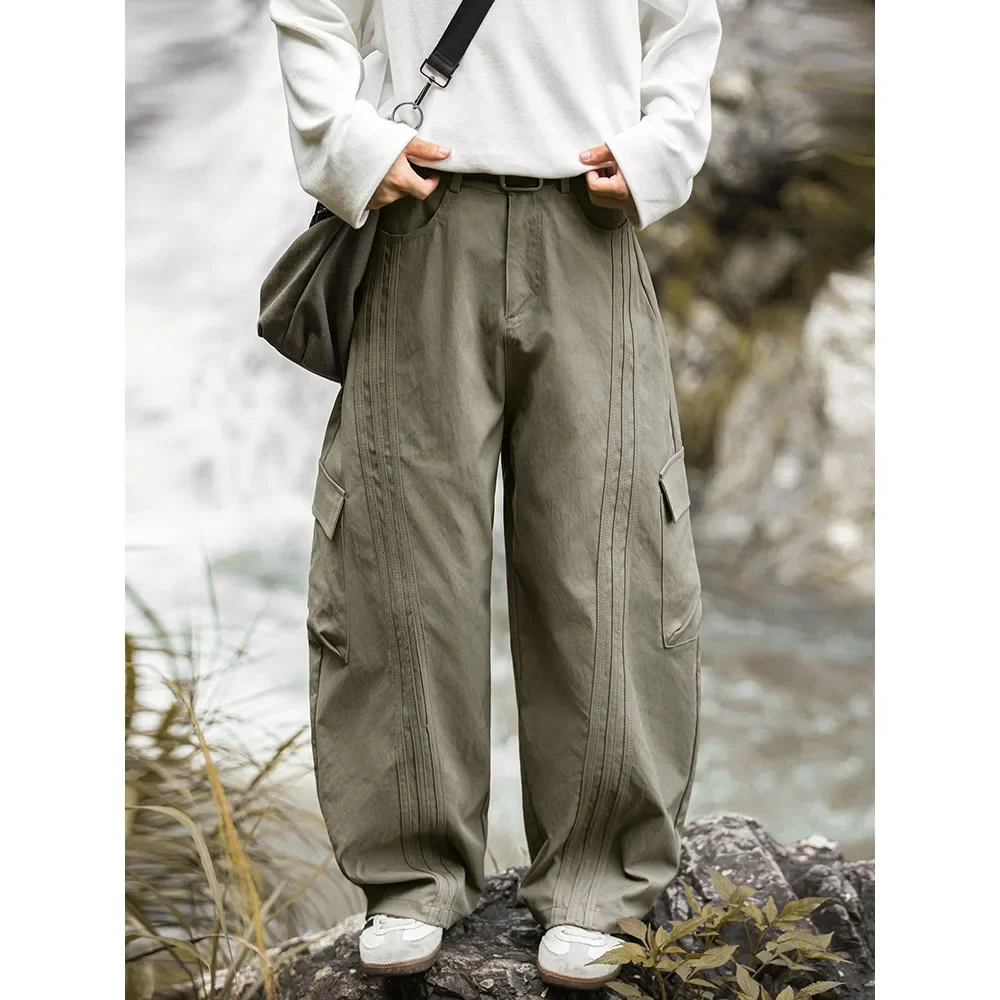 

TFETTERS 2025 New Autumn Winter Oversized Cargo Pants Men Fashion Stripes Big Pocket Design Outdoor Wide Leg Trouser for Man