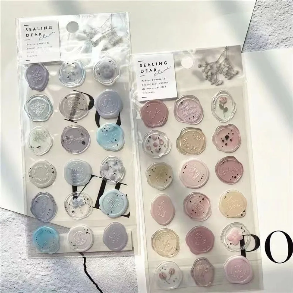 Retro Wax Seal Sticker Floral Waterproof Embossed Seal Sticker European Style 3D Crystal Scrapbook Sticker