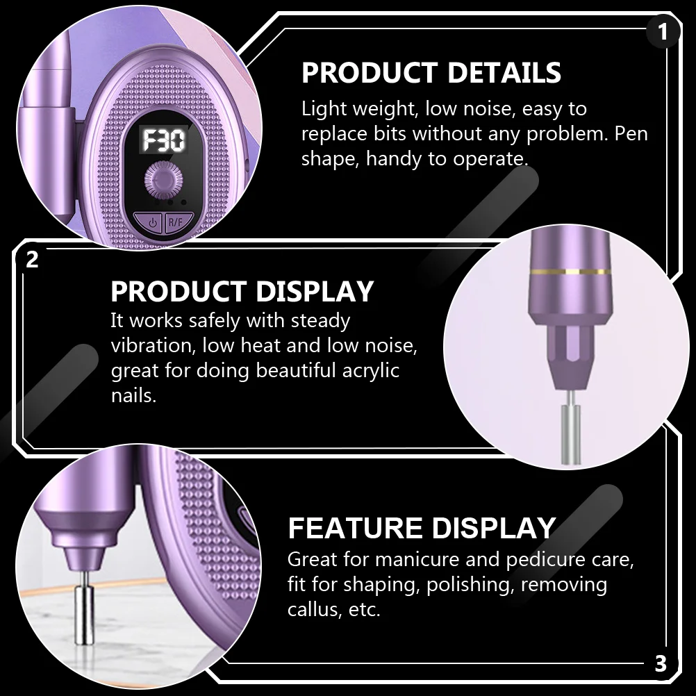 Taladro de uñas profesional ABS de aleación de aluminio, lima de pulido eléctrica, poco ruido, ligero, para manicura y pedicura, cuidado fácil