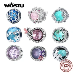 Plata de Ley 925 100% auténtica colgante de corazones radiantes de cristal de 10 colores Ajuste Original WST Charm Bracelet regalo de joyería auténtica