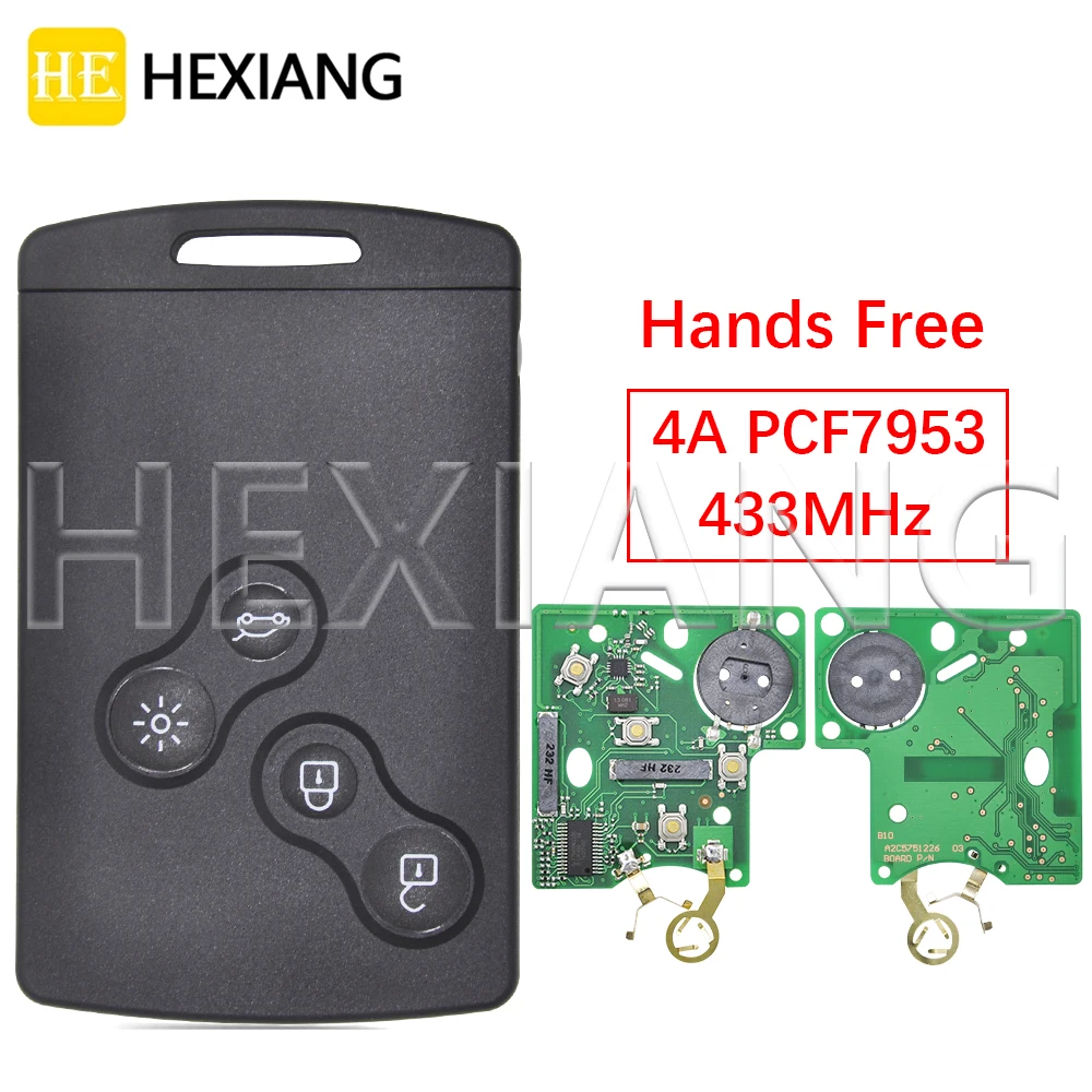 

HE Hands Free 4A PCF7945/7953M Chip 433MHz Proximity Car Remote Key For Renault Captur 2013-2017 Clio IV 2009-2015