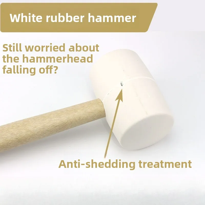 White mature rubber hammer for tile-laying floor tiles, hammer with wooden handle, rubber hammer for walls without leaving marks