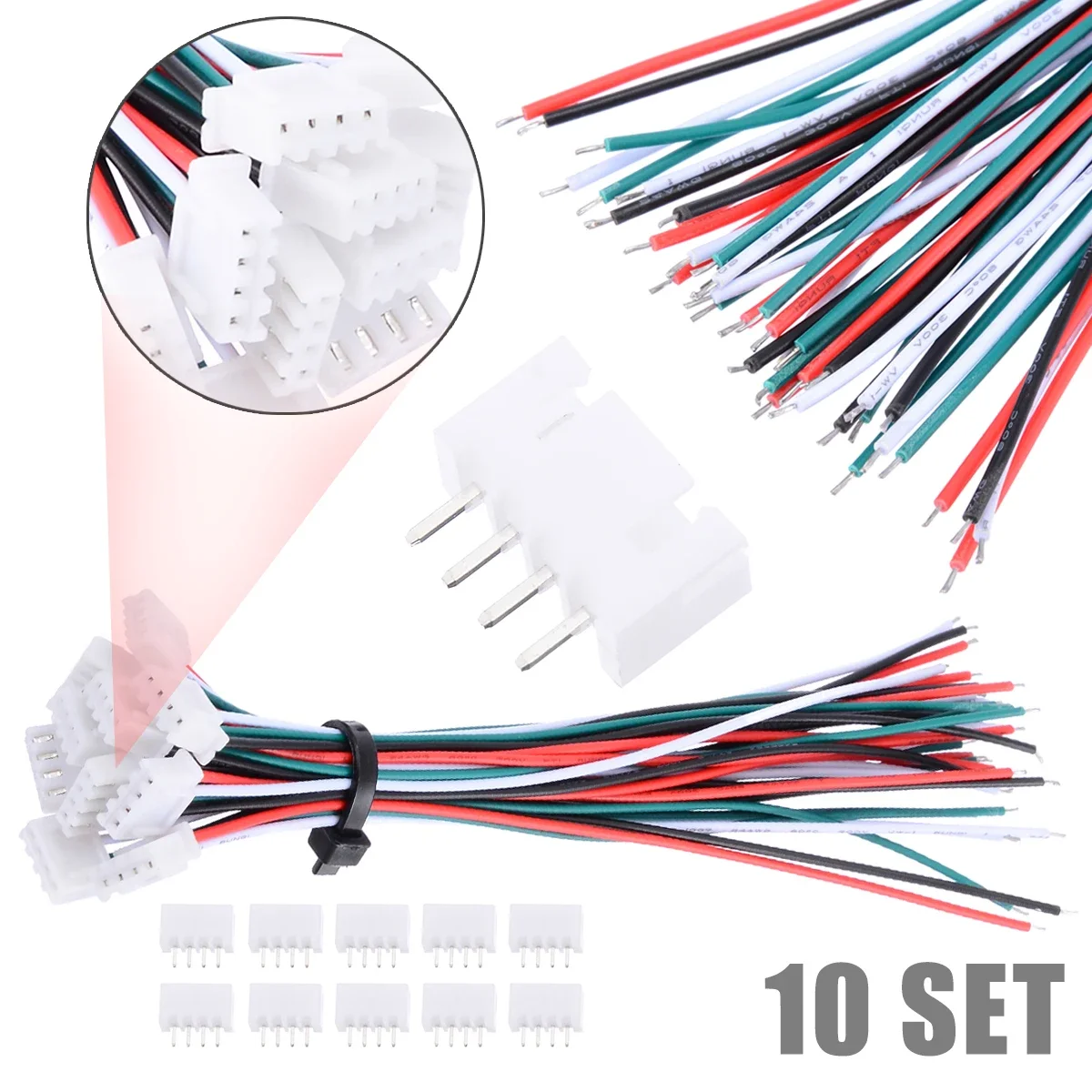 10 Set  Mini Micro JST XH 2.54mm 4 Pin Connector Plug  With 24AWG 1007 Wires 150mm Length