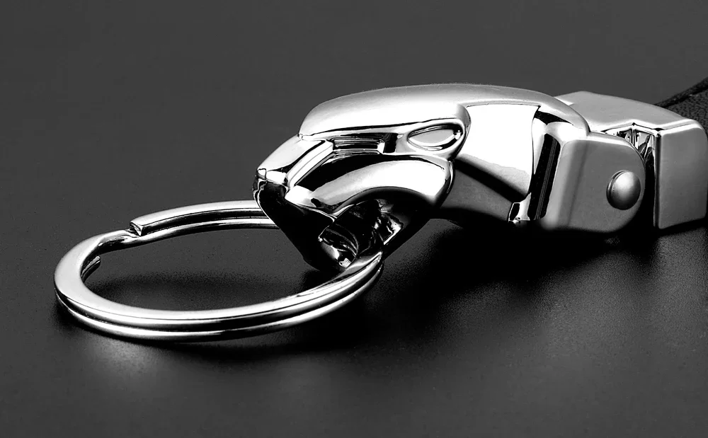 Auto Luxus Leopard Kopf Echtes Leder Schlüsselanhänger Schlüsselanhänger Halter Metall Schlüsselanhänger für Jaguar F-PACE XJ XE XF XJ F-TYPE E-PACE – Detail 3