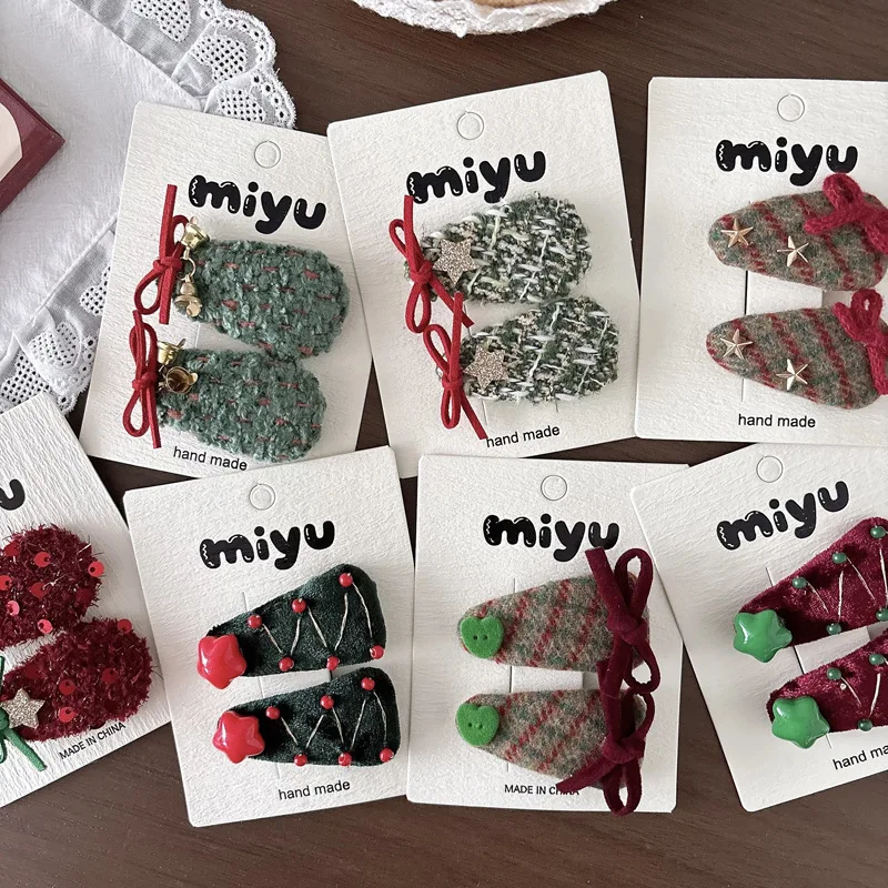 Hair Clips Kids Retro Christmas Wool Blend Bow Girls Side Bangs BB Clip Festive Winter Headwear Small Lightweight Daily