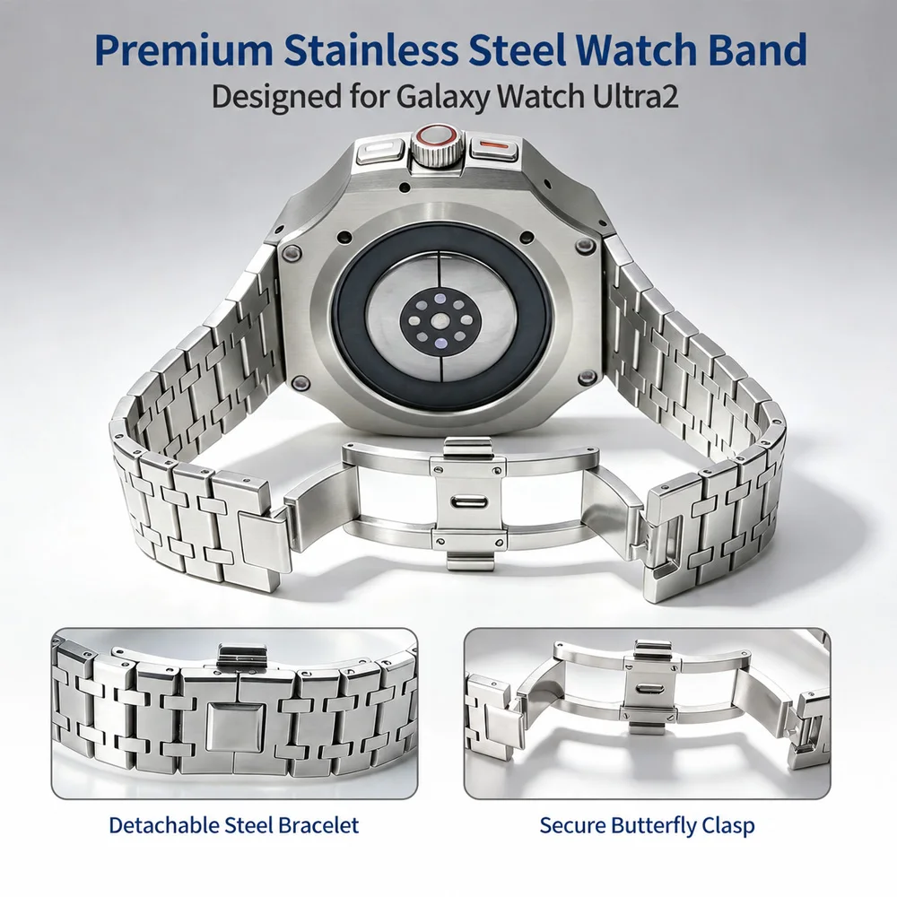Luxury Modification Kit For Samsung Galaxy Watch Ultra 2 Stainless Steel Bracelet for Ultra 2026 Man Woman Business Strap+Case