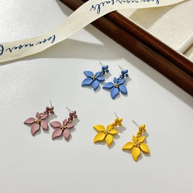 Kiss Jewelry Blue Camellia Flower Petal Dangle Earrings for Women Korean Fashion Floral Temperament Drop Earring Jewelry Gift