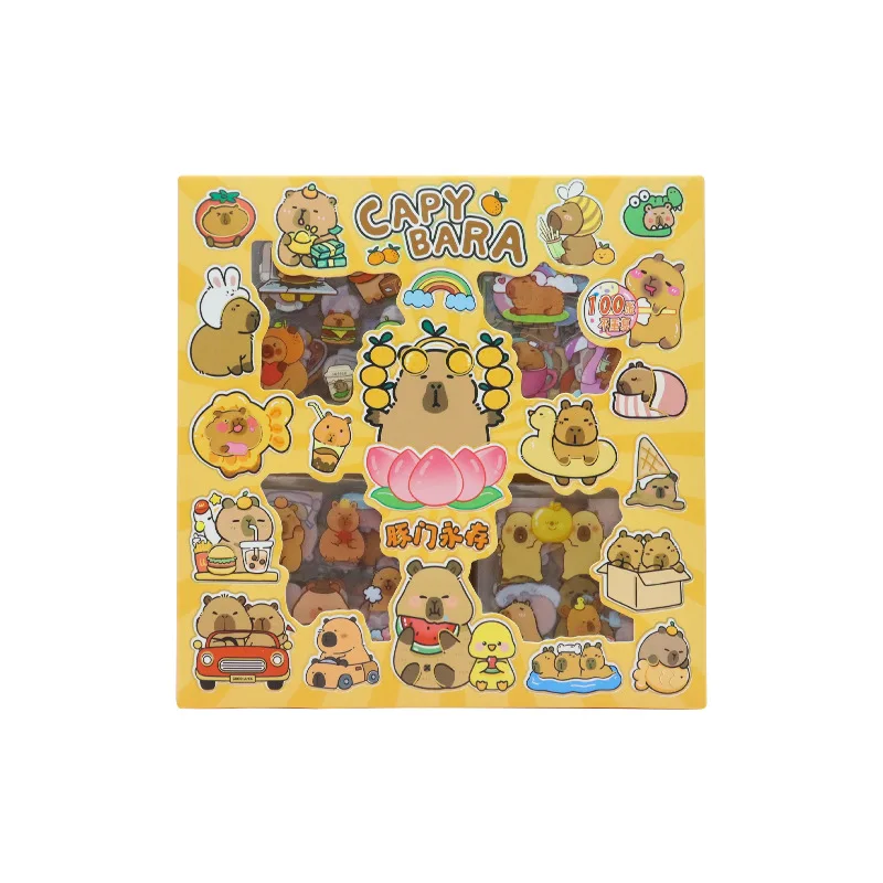 100pcs Cute Capybara Handbook Stickers Cute Decorative Painting Guka Stickers