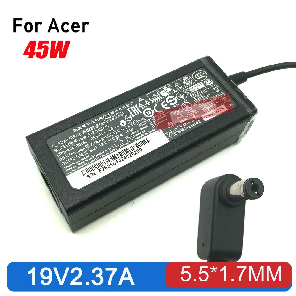 Оригинальное зарядное устройство для ноутбука, 19 В, 2,37 А, 45 Вт, адаптер переменного тока для ACER Aspire E5-573 E5-573T E5-721 E5-731 E5-771 E5-772 ES1-311 ES1-411 Power Оригинальное зарядное устройство для ноутбука, 19 В, 2,37 А, 45 Вт, адаптер переменного тока для ACER Aspire E5-573 E5-573T E5-721 E5-731 E5-771 E5-772 ES1-311 ES1-411 Power