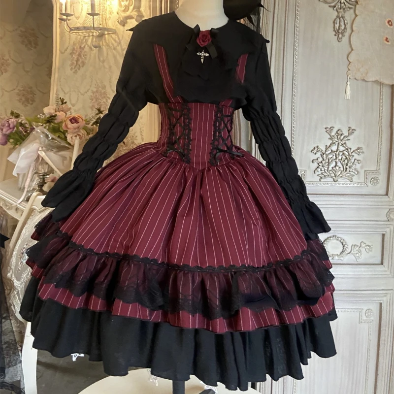 Wiktoriańska Gothic Lolita Jsk sukienka kobiety Halloween Y2k nietoperz kołnierzyk koszula wełniana księżniczka sukienki Vintage Punk Harajuku imprezowa sukienka