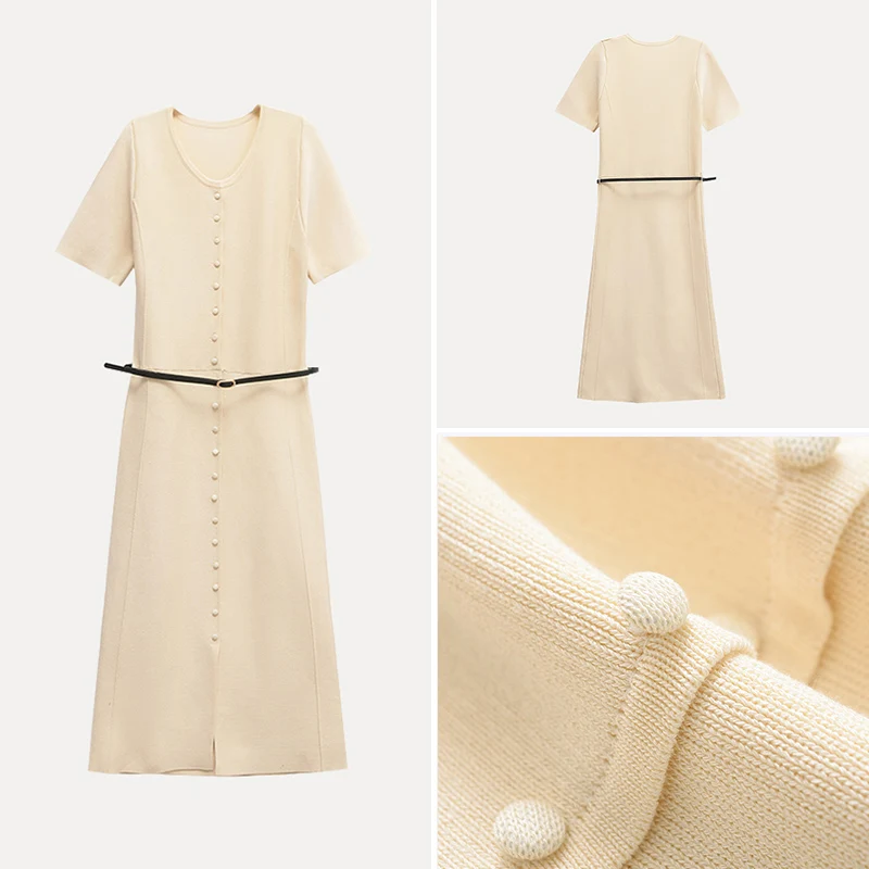 Busana Wanita Musim Semi 2025, Model Sve Round Ne Midi Dr, Termasuk Sabuk, Bahan Poliester Serat Ele Sle 100% Merek Z