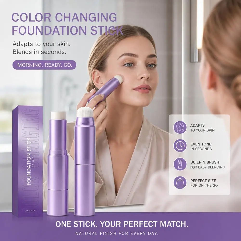 2 In1 Dual Head Color Changing Foundation Stick Smart Skin Tone Adapt High Coverage Moisturizing LongLasting Flawless Finish 10g