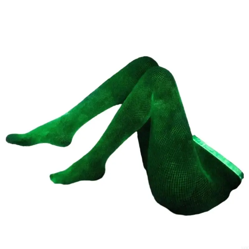 L5YC Glow Fishnet Stockings Luminous Glowing Fishnet Socks Fishnet Tights