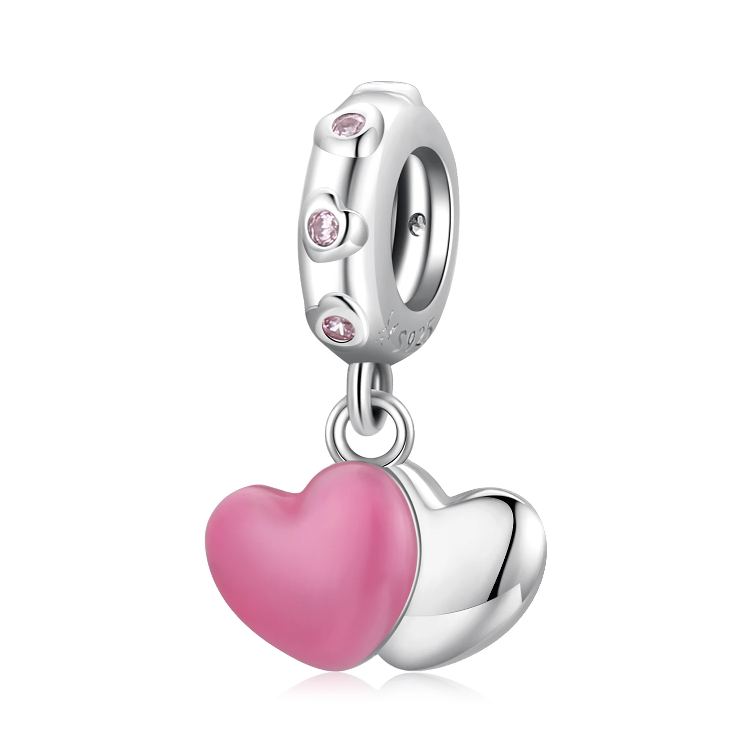 Wostu Sterling Silber rosa herzförmige Flügel Anhänger magische Farbverlauf lila Charme passen Original Armband DIY Schmuck Geschenke