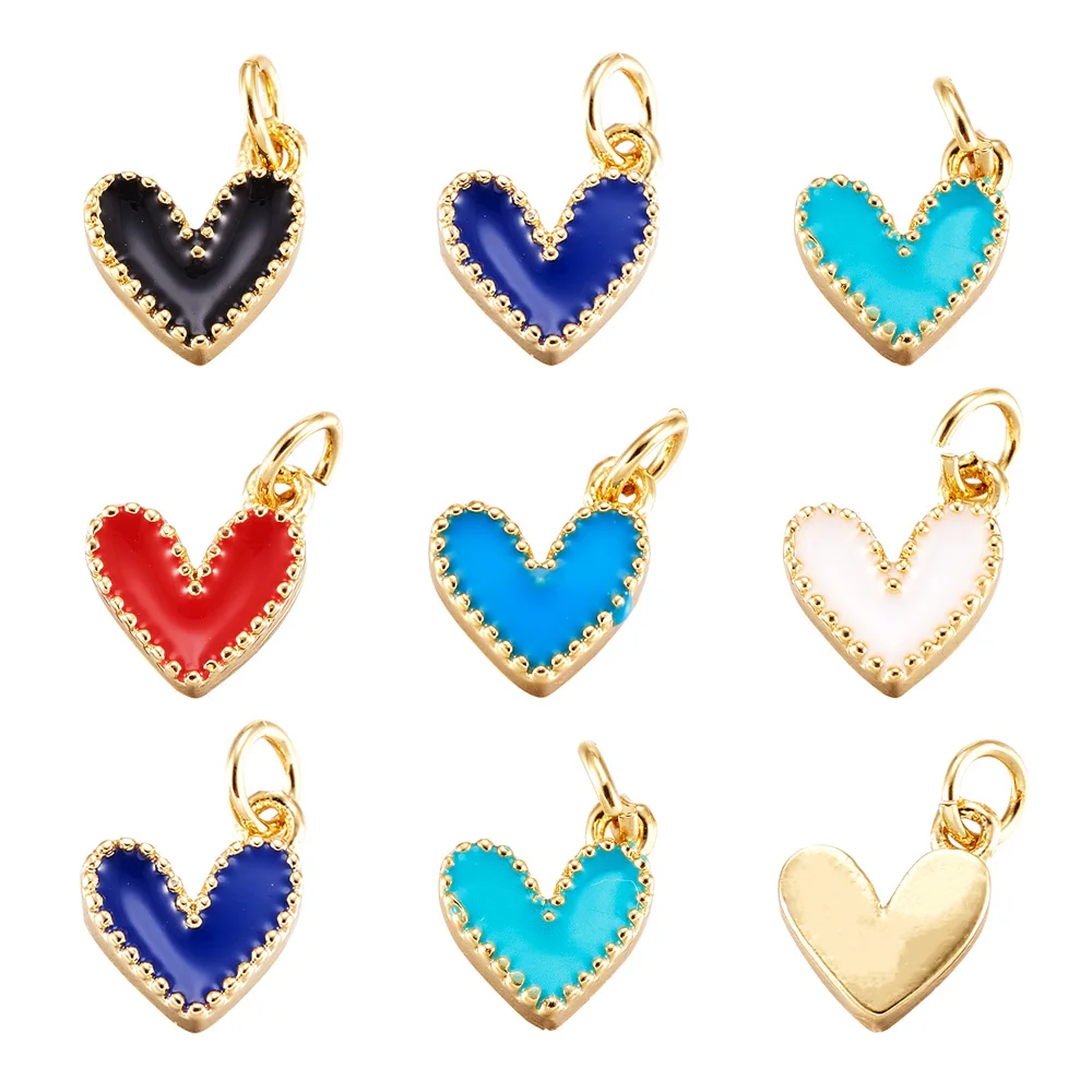 

10Pcs Brass Heart Enamel Charms Pendants for DIY Bracelet Necklace Jewelry Making Crafts Decor Accessories 9x7x2.5mm