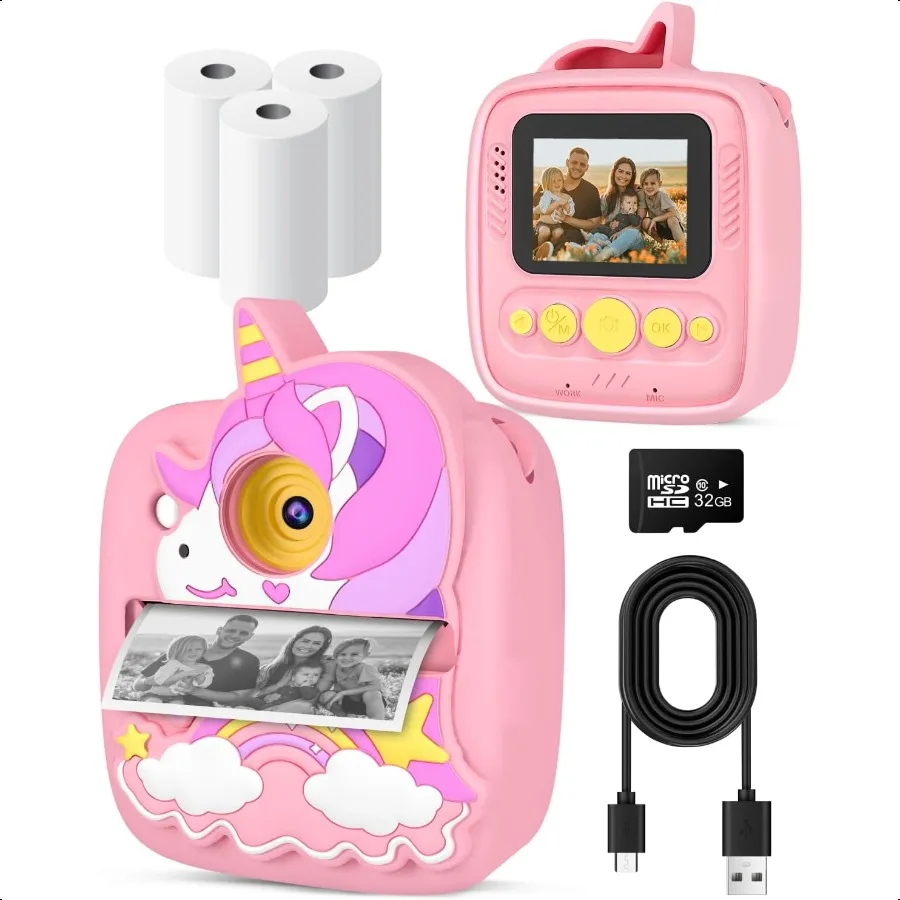 

Instant Print Camera for 312 Years Camera with 32G SD Card 3 Rolls Paper 48MP Photo 1080P Video Christmas Birthday Gifts for To