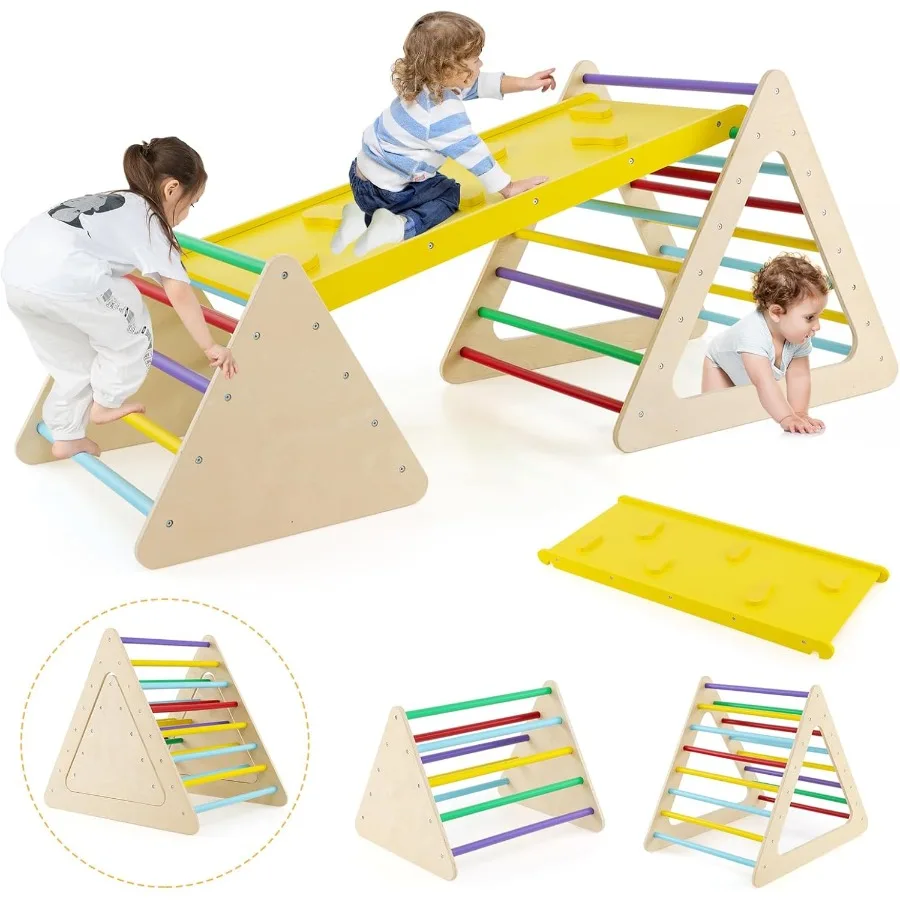 

Triangle Set 5 in 1 Montessori Wooden Triangle Climber w/ 2 Stackable Ladders Climbing Ramp 3-Piece Baby Indoor Playground