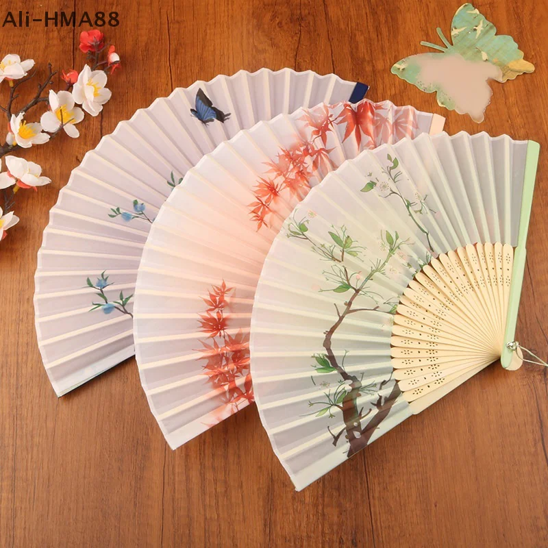 

Vintage Silk Folding Fan Chinese Japanese Art Crafts Gift Home Decorations Dance Hand Fan Bamboo Fans Photo Props
