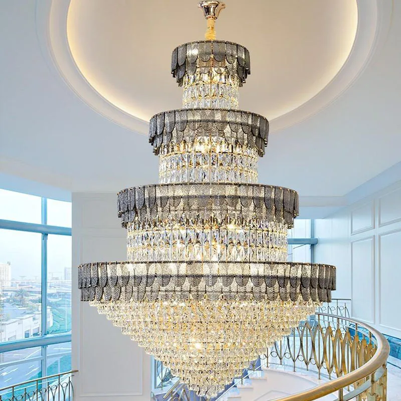 

Duplex building large chandelier villa empty living room crystal lamp home decor hanglamp woonkamer