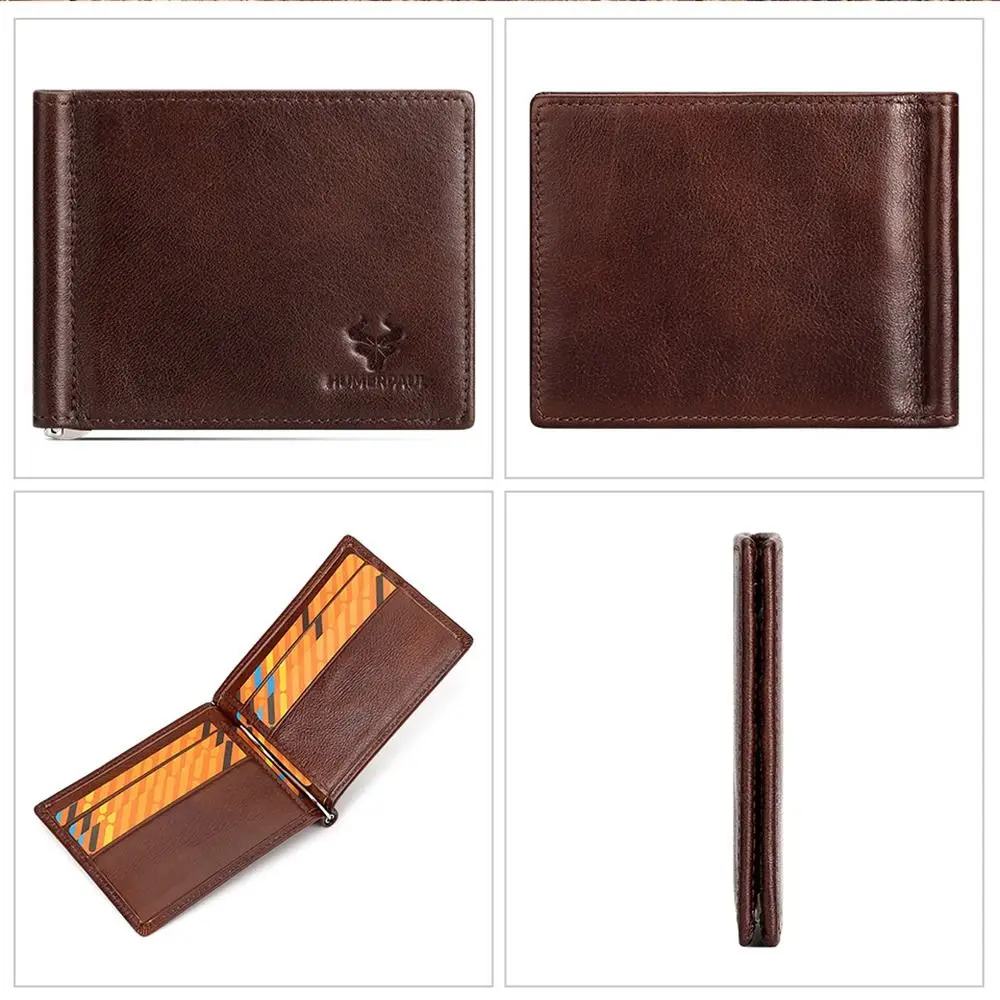 Durable Genuine Leather Men Wallet Ultra-thin Waterproof Card Holder High Quality Protector Sleeve for ID Credit Card