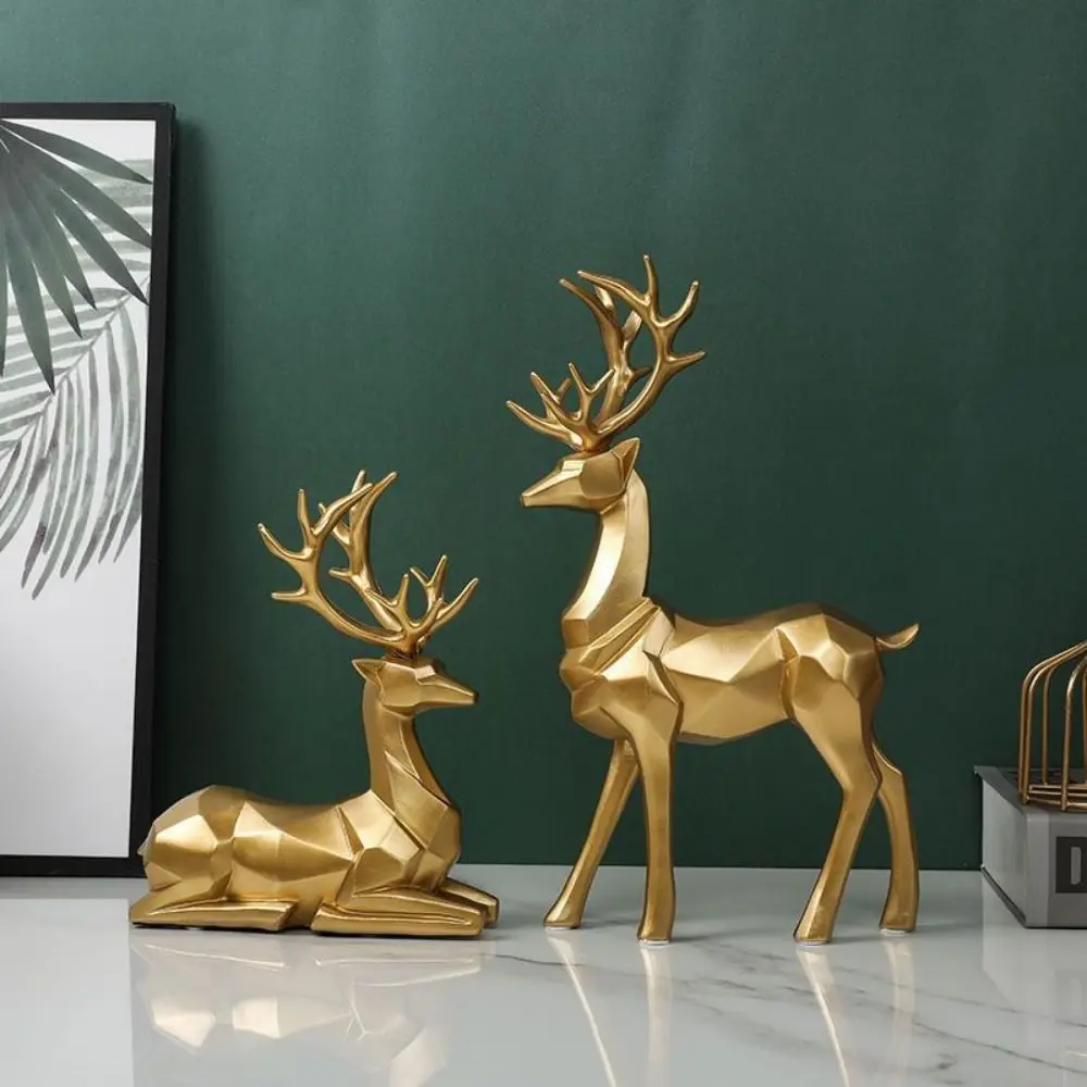 

2Pcs Creative Deer Desktop Ornament Sitting/Standing Position Modern Christmas Deer Statue Durable Exquisite