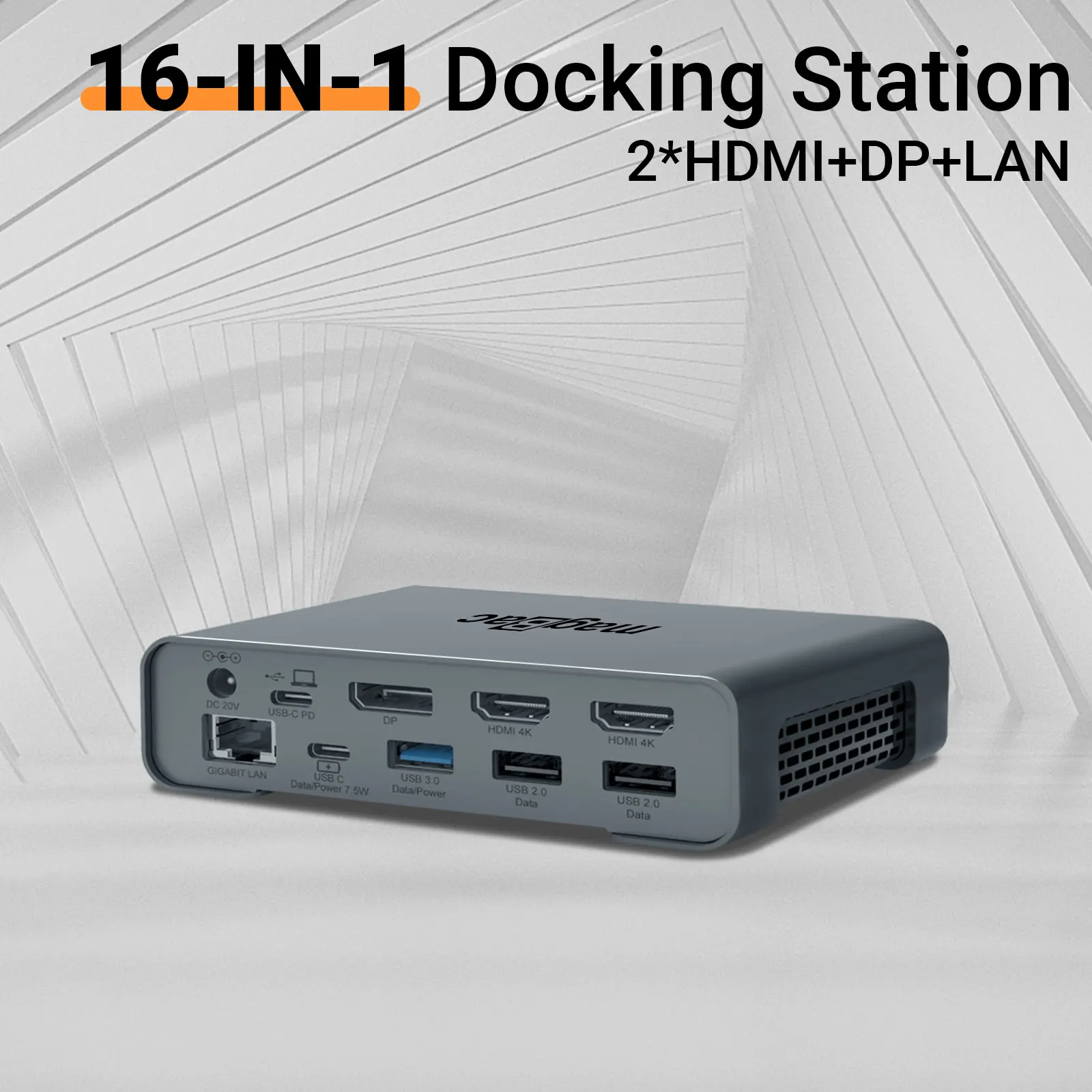 Magbac docking station monitor duplo externo macbook pro portátil usb c doca estação 65w adaptador de carregamento de energia 4k/60hz hdmi * 2 dp