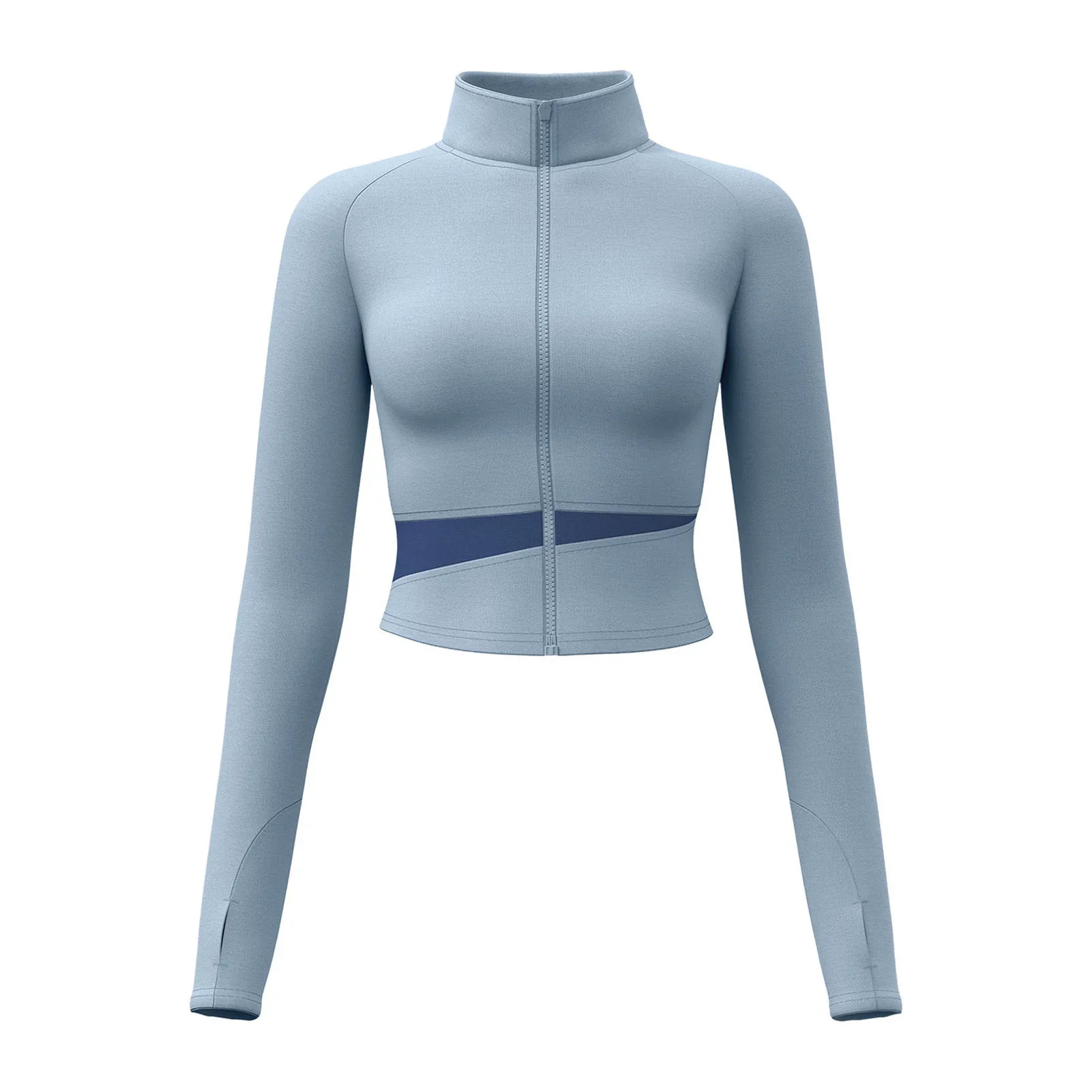 

Long Sleeve Slim Fit Athletic Top Running Track Sportwear Women's Yoga Jacket Solid Color Full Zip Up Cropped Sport Coat