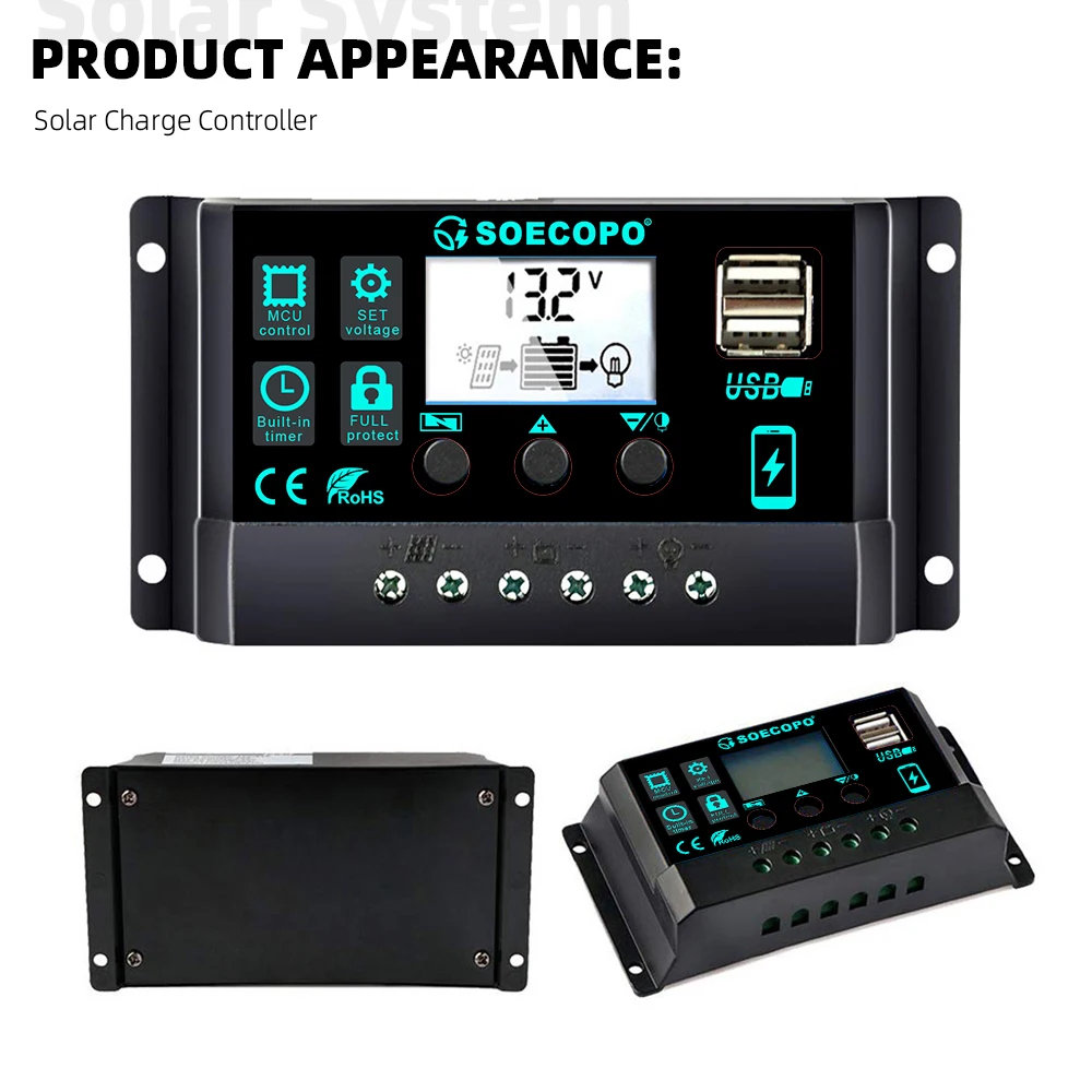 12V/24V 100A Solarladeregler AutoSwitch LCD-Display mit Überladungs-/Kurzschlussschutz für RV-Boots-Off-Grid-System – Detail 7