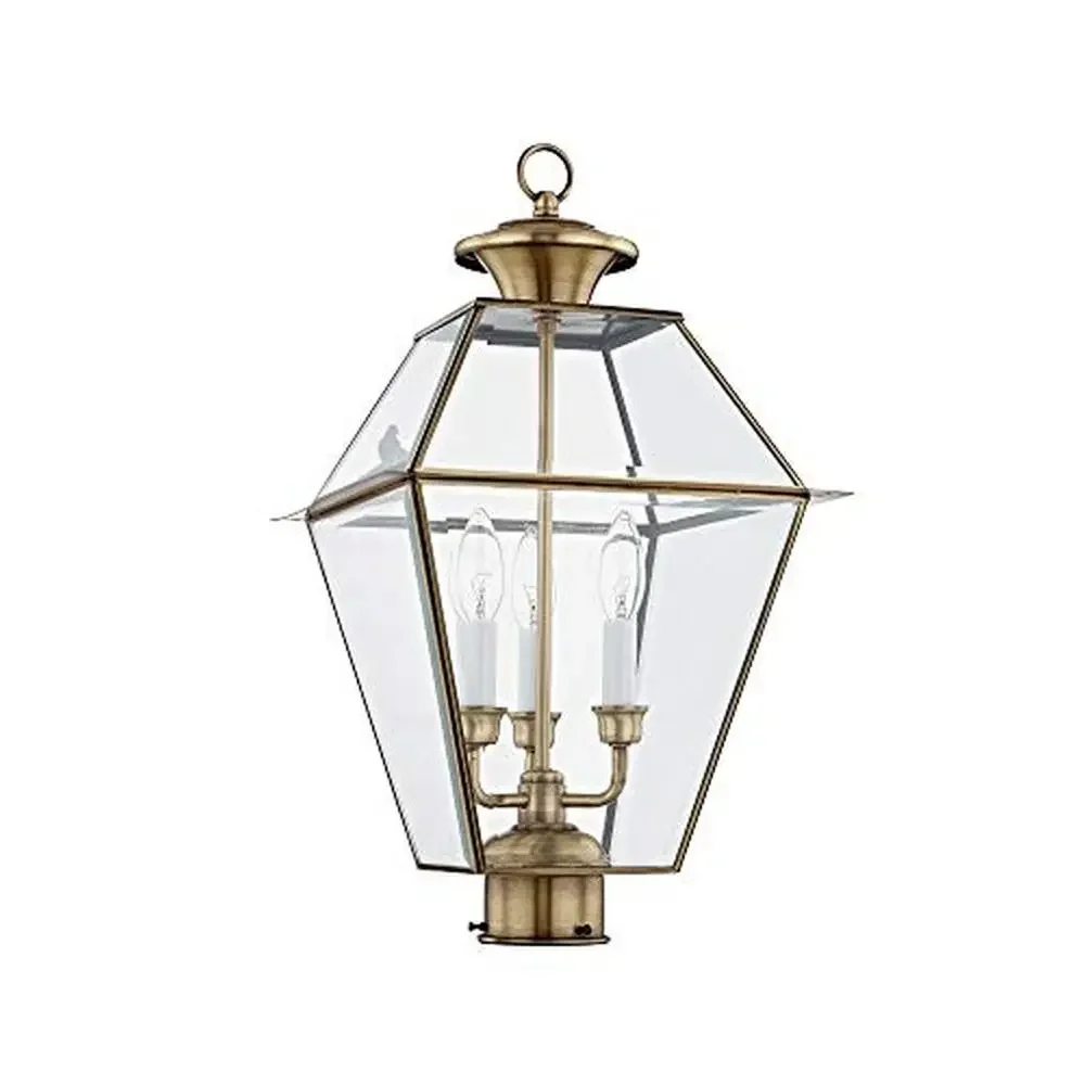 

Solid Brass Outdoor Wall Sconce Clear Beveled Glass Traditional Antique Brass 2381-01 12" x 21