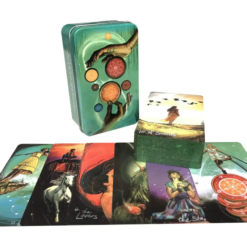 Caja de lata, luz dorada, tarjeta de Tarot, adivinación del destino, juego de fiesta familiar, Tarot y una variedad de cajas de estaño, opciones de