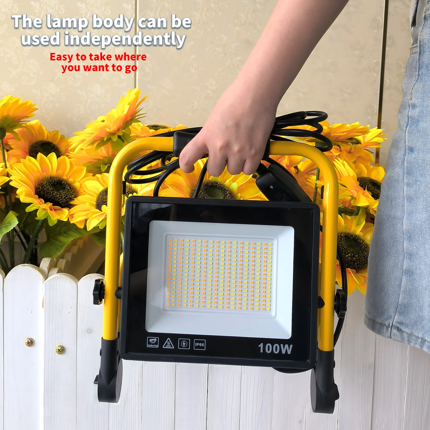 أضواء العمل مع حامل، ضوء العمل LED عالي السطوع، مصباح مقاوم للماء مع مفتاح فردي، حامل ثلاثي معدني قابل للتعديل