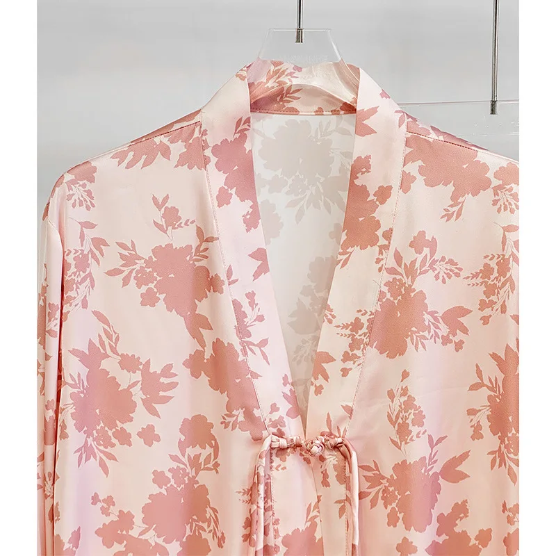 New Chinese style palace style lace ice silk pajamas female national charm style long-sleeved household clothes trousers suit 4