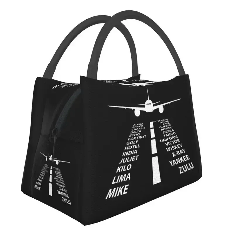 Phonetic Alphabet Pilot Airplane Aviation Gift Insulated Lunch Bags Aviator Air Fighter Resuable Thermal Cooler Lunch Box