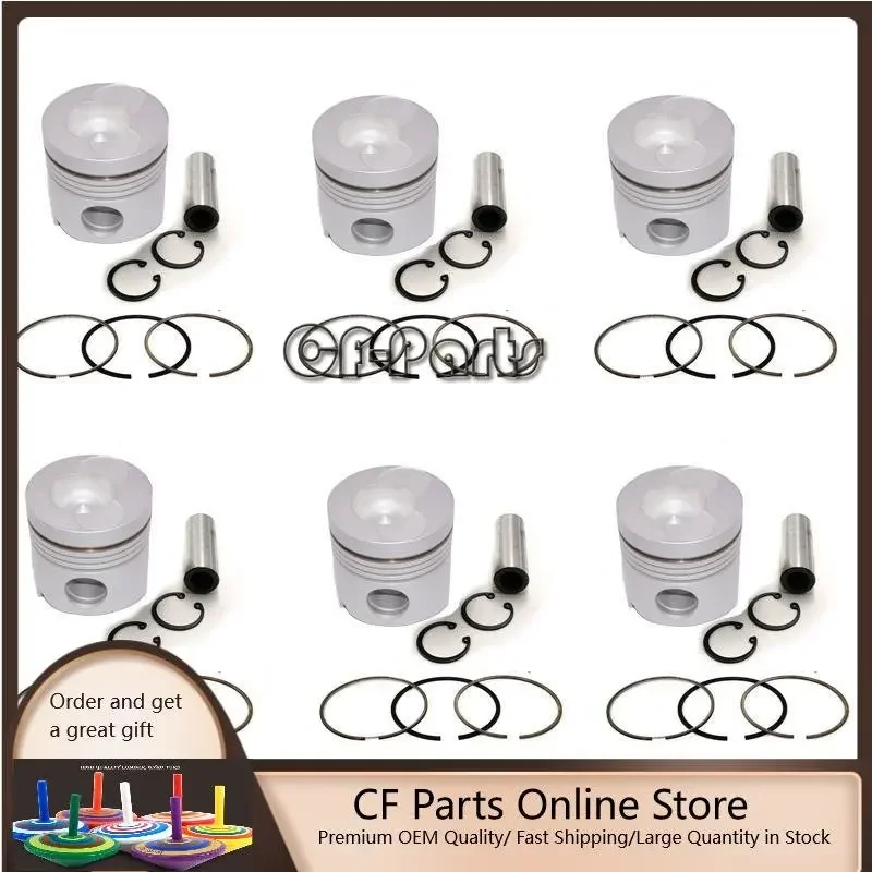 

New 6 Sets STD Piston Kit With Ring 13216-1370 Fit For Hino EM100 Engine 124MM