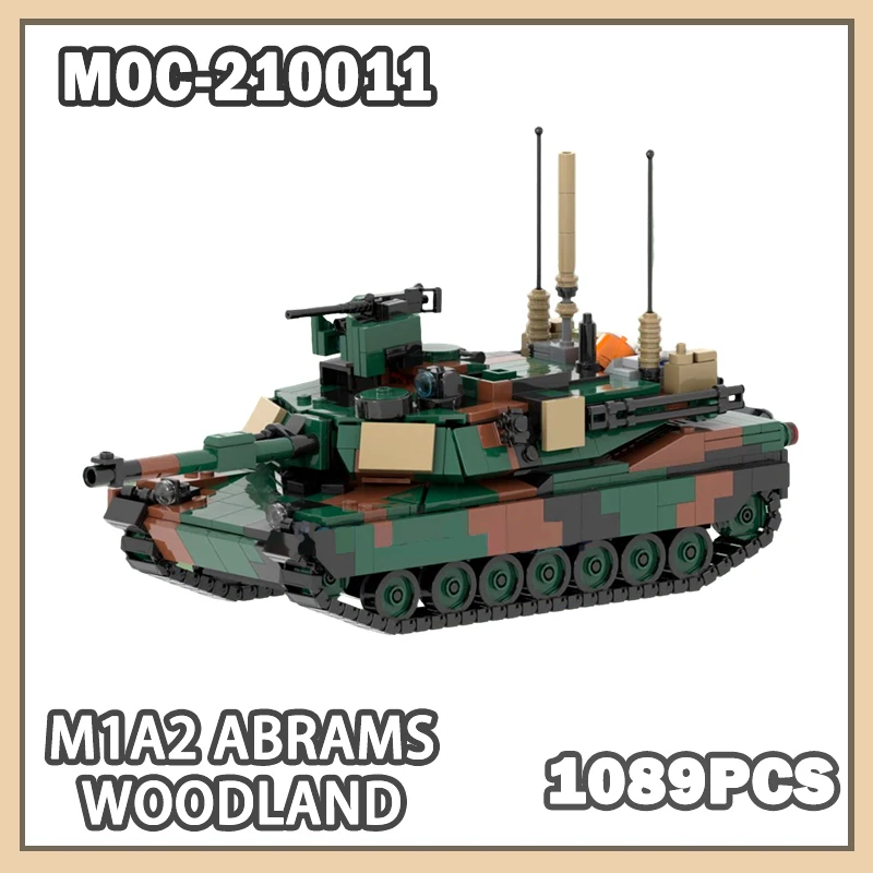 

MOC- 210011 M1A2 Abrams Woodland Основный боевой танк DIY Строительный блок Модель Военный вентилятор Коллекционные высококачественные подарки 1089 шт.