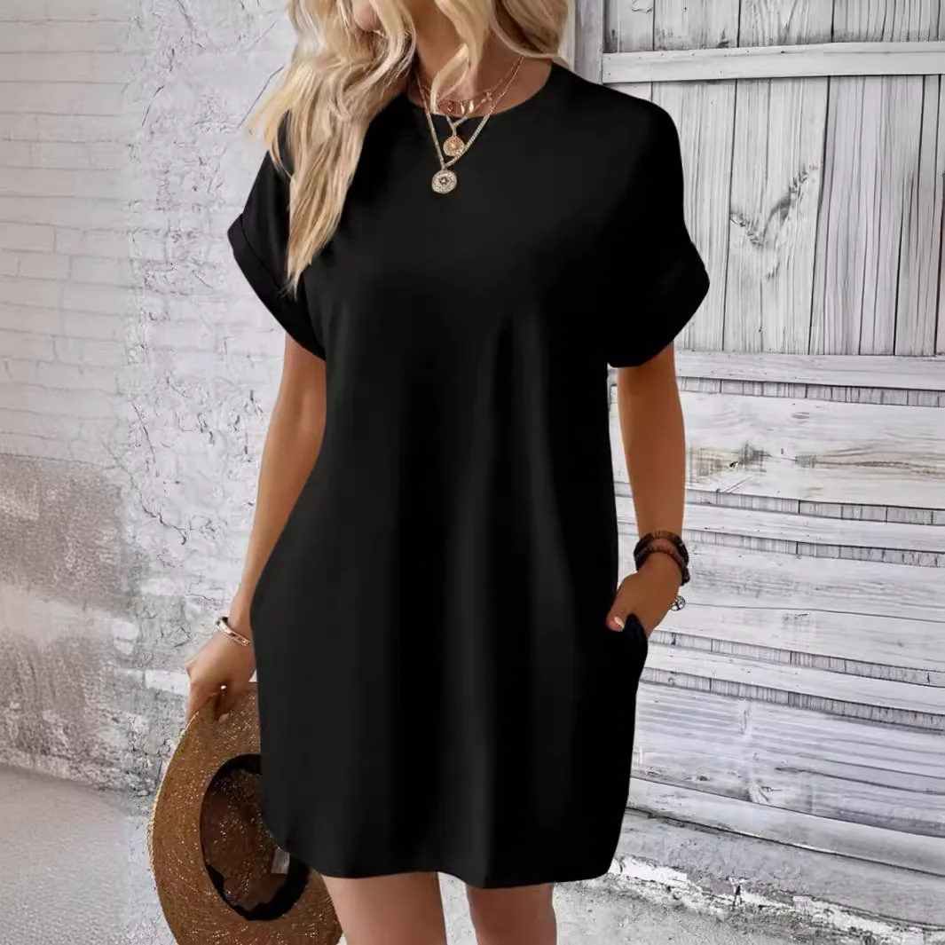 فضفاض غير رسمي مستدير Ne ort Sve Color Dr Summer 2025 جديد Sle ألياف البوليستر المحبوكة النسائية #4