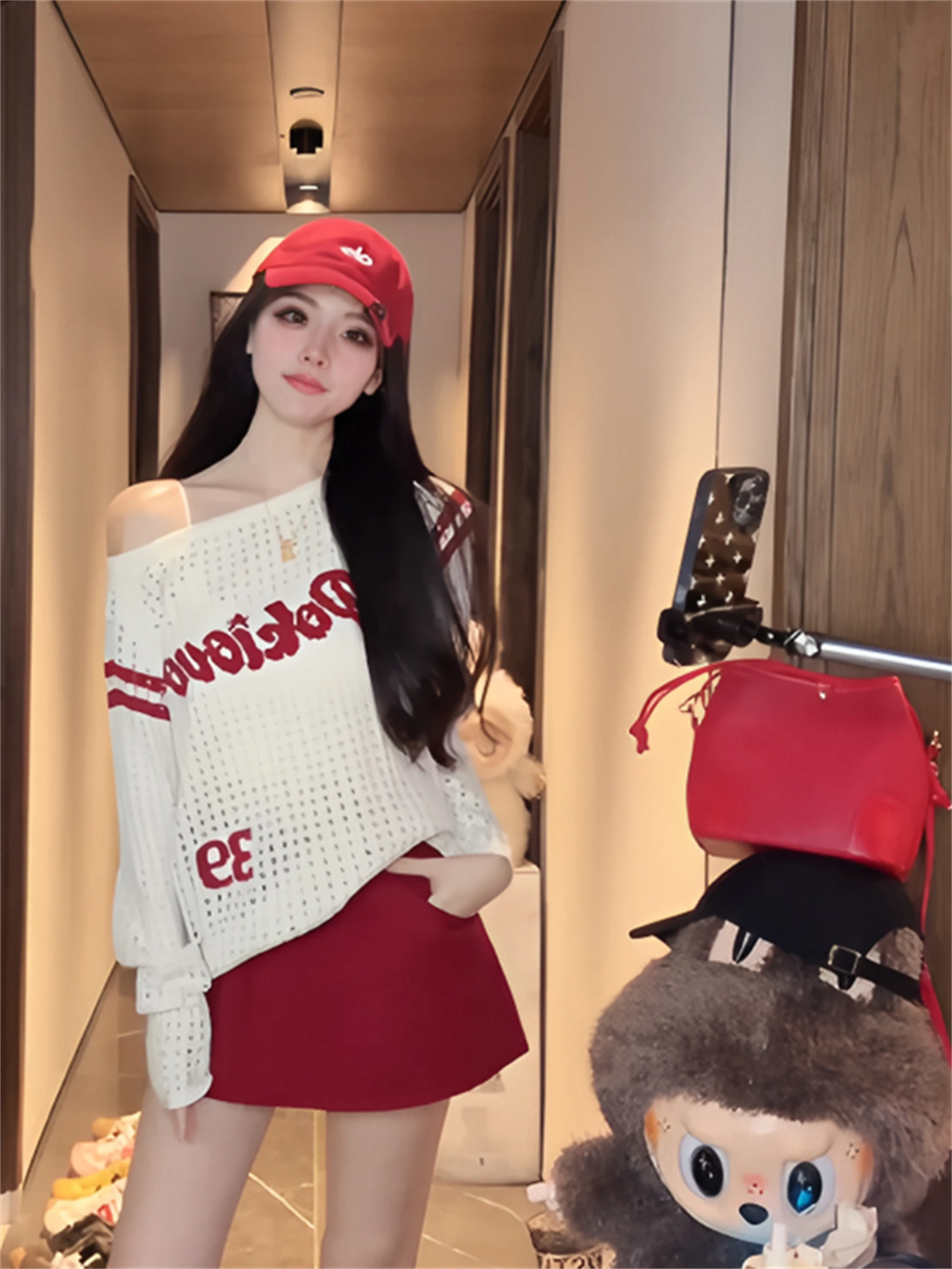 American Retro Hollow oulder Long Sve T-irt Women Early Autumn New Spicy Loose Slim Knitted Top Ci Walk Busin Wed...