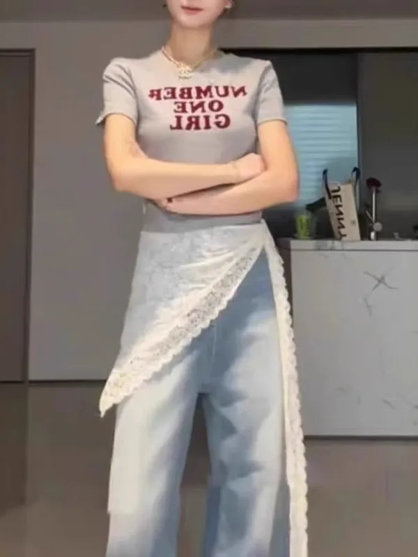 

Корейская женская юбка с кружевной отделкой, большие размеры, модная многослойная модель с декоративным подолом, для повседневной носки, с высокой талией, короткая