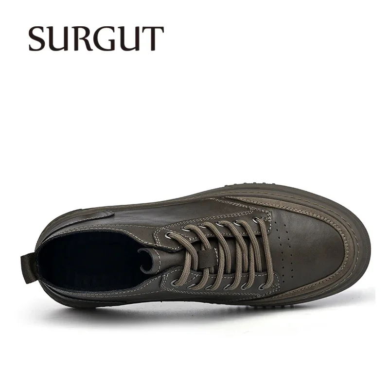 SURGUT Autumn Winter New Luxury Men\'s Leather Shoes Comfortable Oxford Fashion Walking Shoes Non-slip Rubber Sole Man Shoes