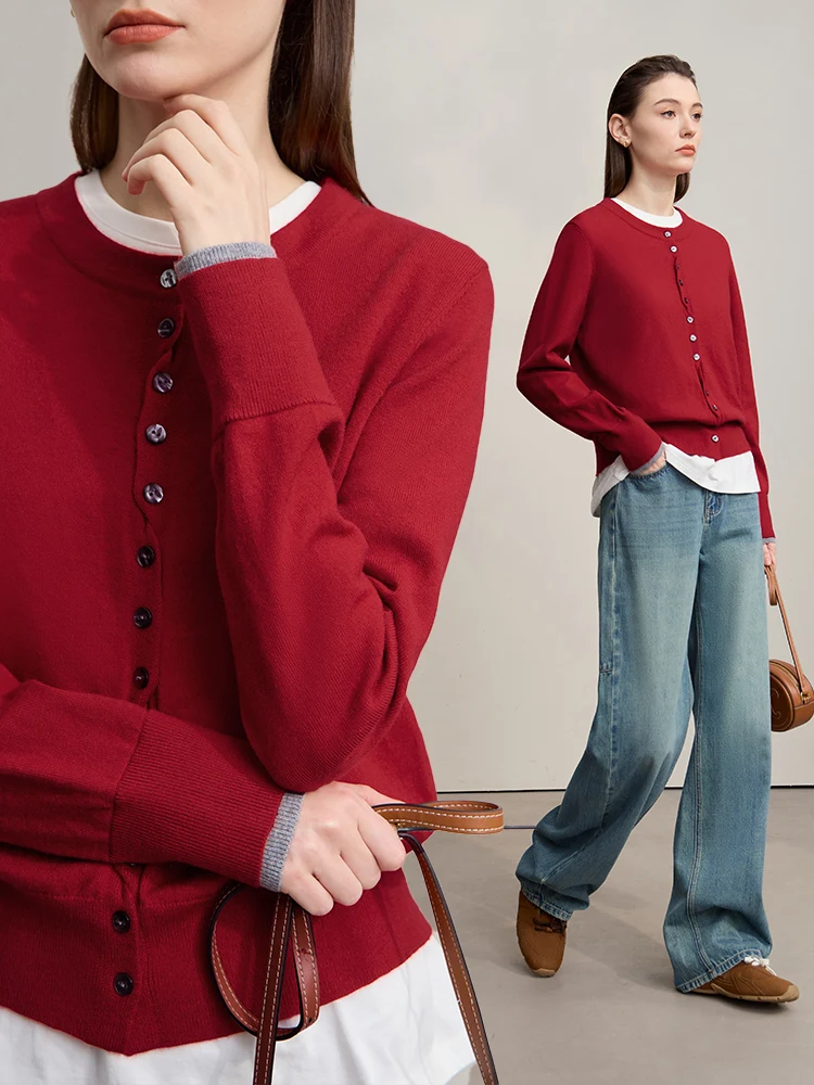 AMII Cardigan For Women 2025 Autumn New Minimalist Solid Color Cardigans Lady Round Neck Single-breasted Women's Sweater12523094