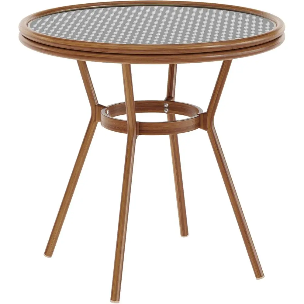 

Коммерческий стол-бистро Lourdes для использования в помещении и на улице, с закаленным стеклянным верхом, из искусственного ротанга с принтом под натуральный бамбук, 31,5 дюйма, черный/белый