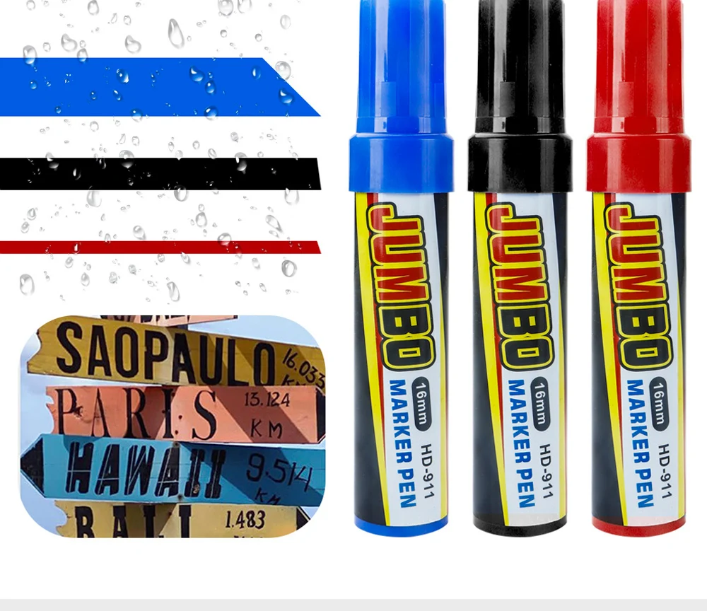 3/6/12 Stück Farbmarker, extrem große Kapazität, 3–16 mm Stiftspitzen, Schwarz/Rot/Blau, schnell trocknend, wasserdicht, für Büro- und Schulbedarf – Detail 6