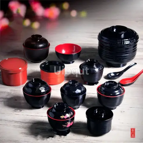 Japansk stil misosoppa lock skål kommersiell plast snabbnudlar liten melamin skål koreansk maträtt porslin kopp ramen sked 10 best sales misosoppa skål - №10
