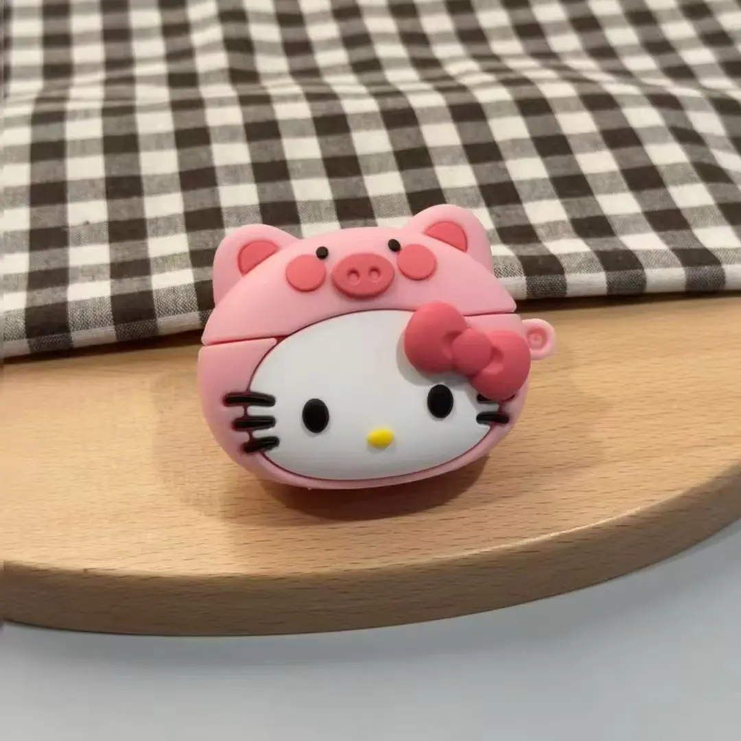 MINISO Pigglet KT Cat متوافق مع Apple AirPods 4 حافظة سماعة أذن بلوتوث مضادة للسقوط غلاف ناعم لجهاز Pro 2/1/2nd Generation Wo