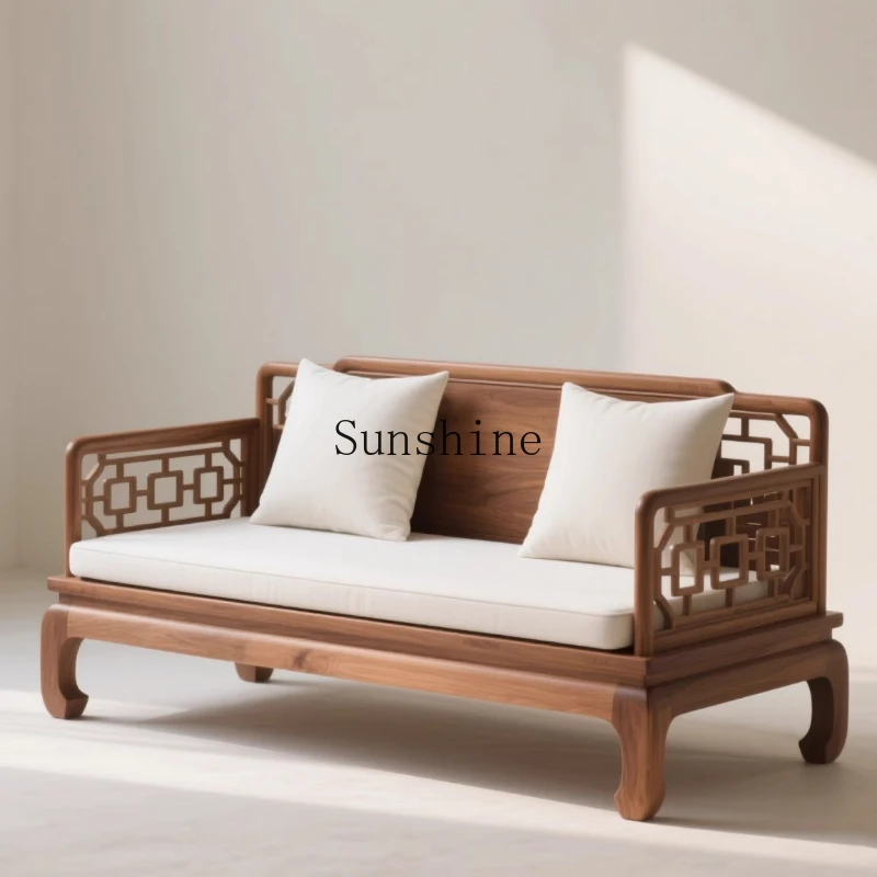 Black walnut sofa bed solid wood tenon and mortise structure hotel homestay simple and modern