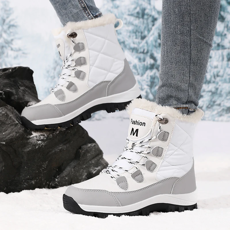 Neue Winter frauen Schnee Stiefel Warme Thic Langlebig Bergsteigen Schuhe Baumwolle Plüsch Mode Stil Im Freien Wasserdichte Wanderschuhe