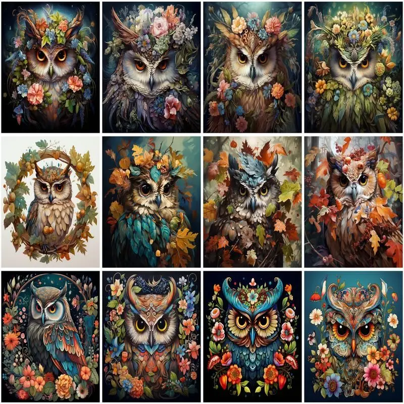 

GATYZTORY Painting By Number Flower Owl Drawing On Canvas HandPainted Art Gift DIY Pictures By Number Animal Kits Home Decor