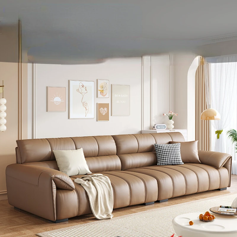 Genuine leather sofa, living room, small unit, straight row, multi occupancy Italian style